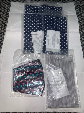 Assorted Face Masks - Navy Polka Dot, Multi Dot & Gray Stripe with straps